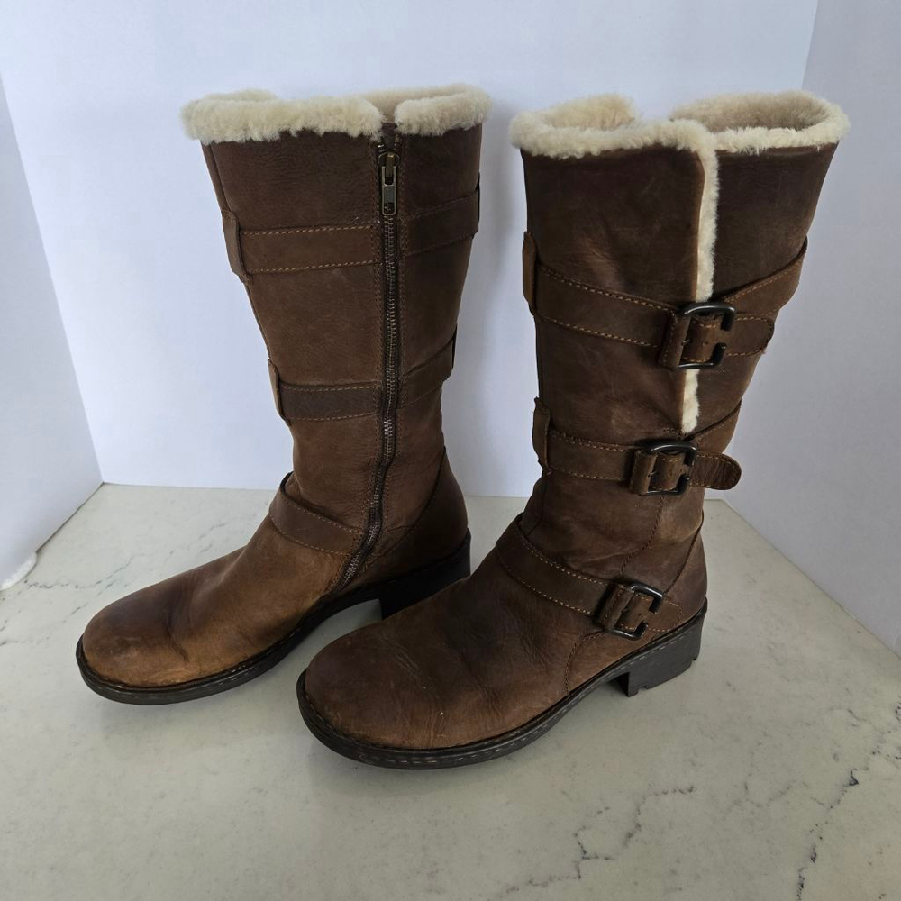 Women's Born Brown Leather Tawny Buckle Shearling Lined Midcalf Boots 8.5 EUC - Picture 4 of 10